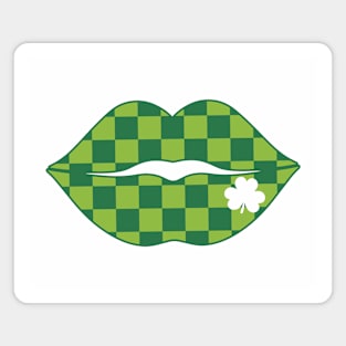 St. Patrick's Day Lips Kiss checkerboard Magnet